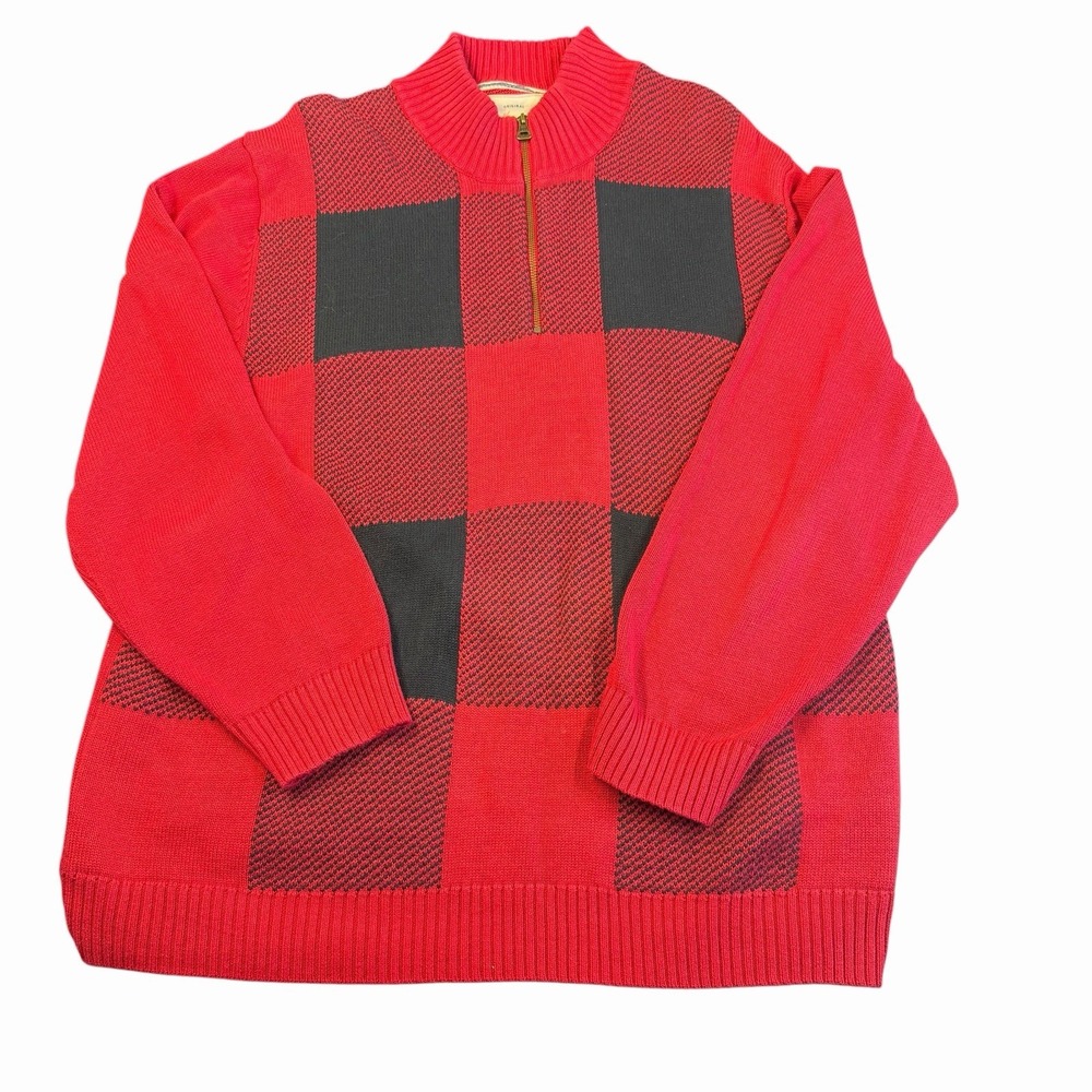 Weatherproof Brand Red & Black Buffalo Plaid Quarter Zip Sweater Men's Size XXXL